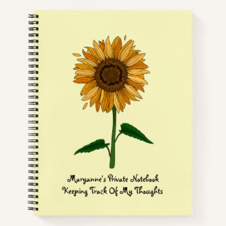 Carnet Tournesol jaune Nom et message personnalisés