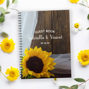 Carnet Tournesol jaune rustique et Mariage en bois de gra