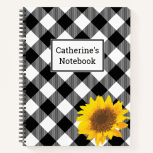 Carnet Tournesol Plaid Buffalo noir et blanc personnalisa