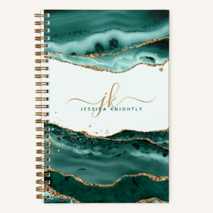 Carnet Tourquoise Agate Gold Parties scintillant Script M