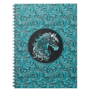 Carnet Tourquoise cowgirl floral à outils cuir tête de ch
