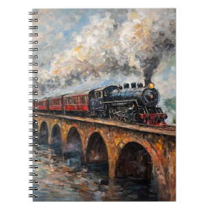 Carnet Train à vapeur sur un pont - Peinture à l'huile