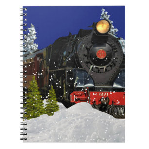 Carnet Train à vapeur vintage dans la neige hivernale