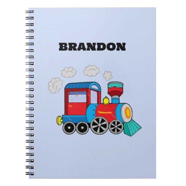 Carnet Train pour enfants garçons bleu Nom personnalisé (Devant)