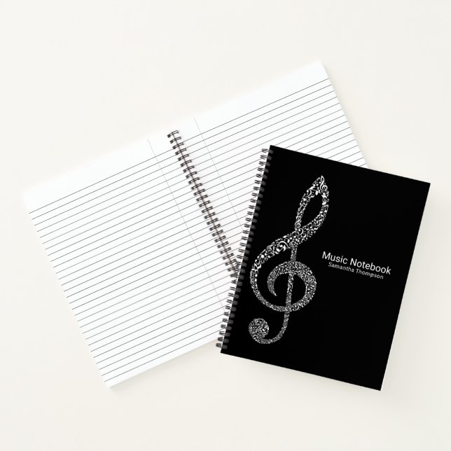 Carnet Treble Clef Music Notes Nom complet Noir et blanc (Intérieur)