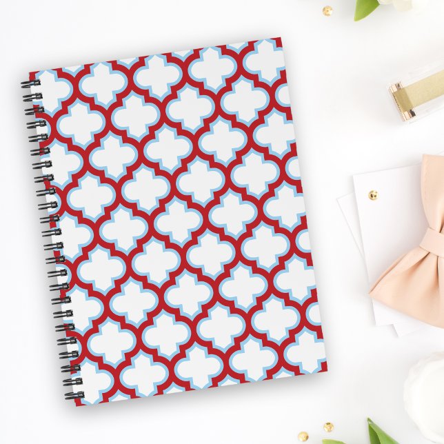 Carnet Trellis blanc et rouge, treillis, Quatrefoil (Créateur téléchargé)