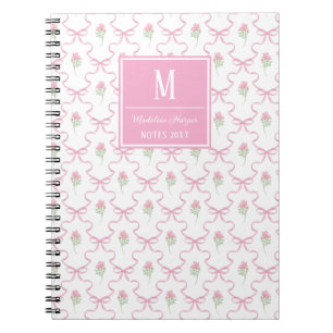 Carnet Trellis de ruban rose Preppy avec Monogramme Rose