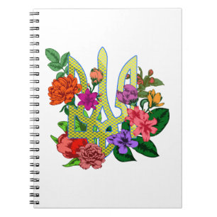 Carnet trident tryzub de l'héraldique ukrainienne fleurs 