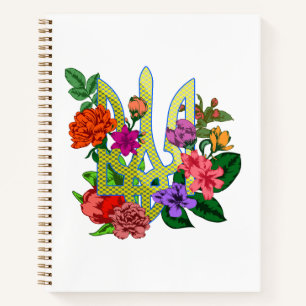 Carnet trident tryzub de l'héraldique ukrainienne fleurs 