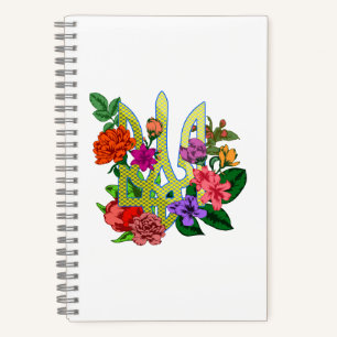 Carnet trident tryzub de l'héraldique ukrainienne fleurs 