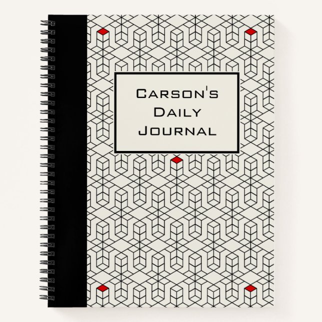 Carnet Trivia géométrique personnalisable en noir et blan (Devant)