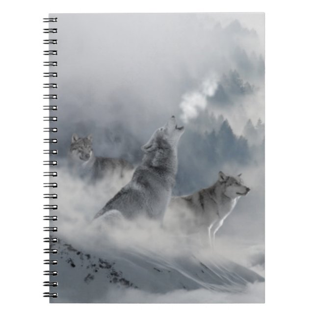 Carnet Trois beaux loups dans la neige d'hiver (Devant)