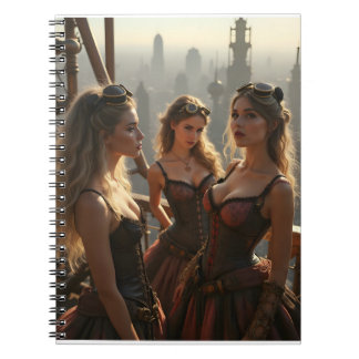 Carnet Trois femmes Steampunk se tiennent au sommet d'une