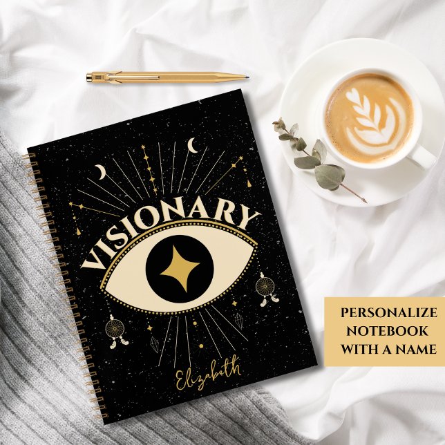 Carnet Troisième oeil visionnaire (Personalized Visionary Notebook featuring a third eye with moons, stars, crystals and dreamcatchers)