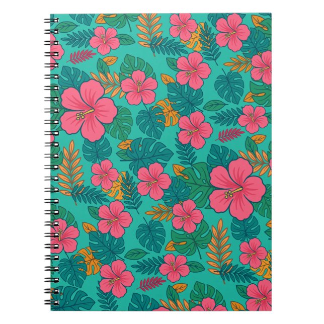 Carnet Tropical Hibiscus and Palm Leaf Pattern  (Devant)
