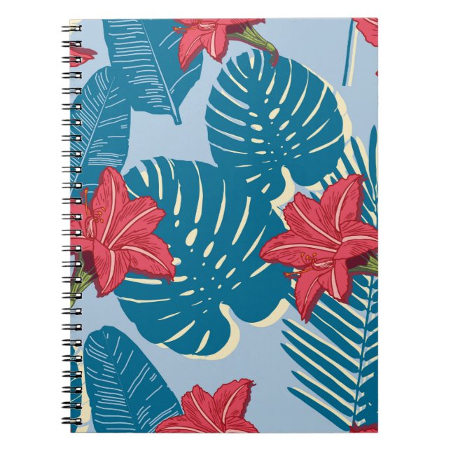 Carnet Tropical Palm sans couture feuille bleu motif (Devant)
