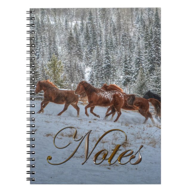 Carnet Troupeau de chevaux qui courent dans la neige hive (Devant)