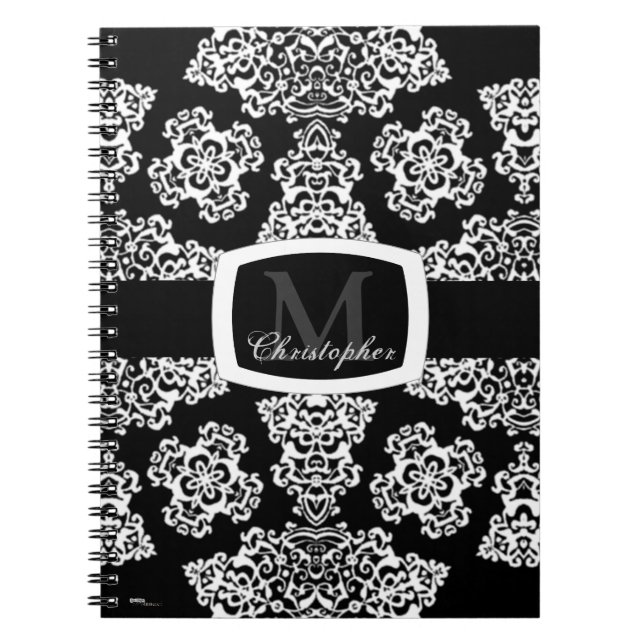 Carnet Tudor Rose Damask (Blanc) (Monogramme) (Devant)