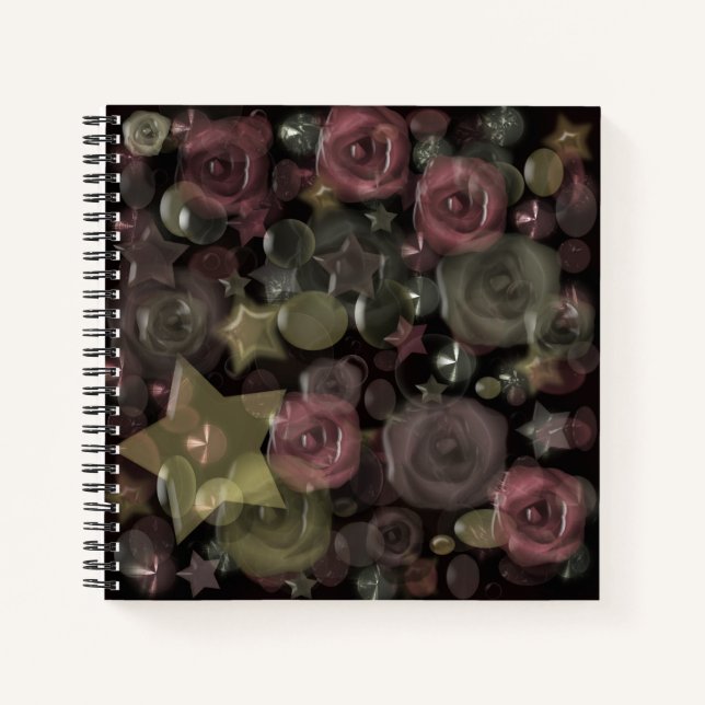 Carnet Tuile de verre 3D roses liquides et étoiles (Devant)