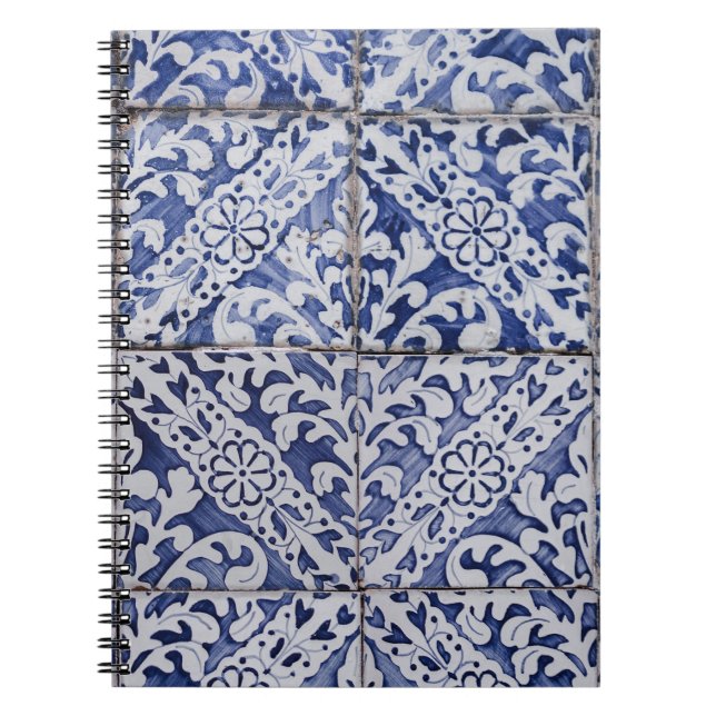 Carnet Tuiles portugaises - Azulejo Floral bleu et blanc (Devant)
