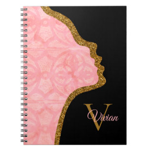 Carnet Tulip Parties scintillant rose et or Face Nom du m