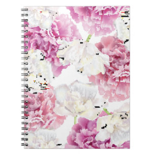 Carnet Tulipe blanche de pivoine rose Vintage