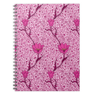 Carnet Tulipe en damas Art Nouveau, vin et fuchsia rose