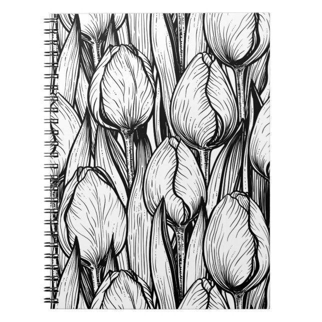 Carnet Tulipes en noir et blanc (Devant)