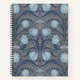 Carnet Tulipes Rétro Nouveau en bleu et étain