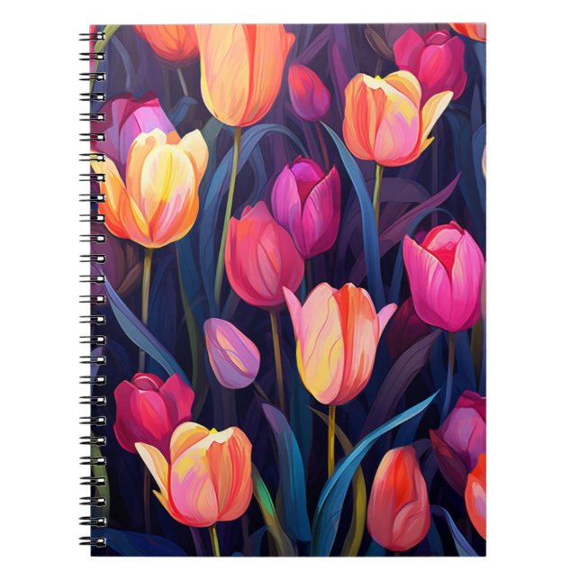 Carnet Tulipes roses et brunes Motif floral (Devant)