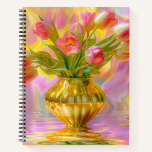Carnet Tulipes roses vibrantes dans un vase doré