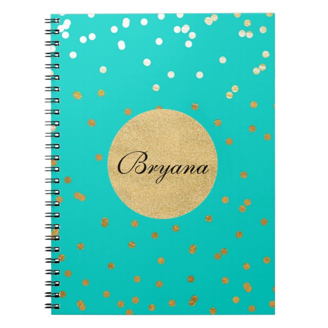 Carnet Turquoise Bleu & Or Pailleté Confetti Points Moder (Devant)