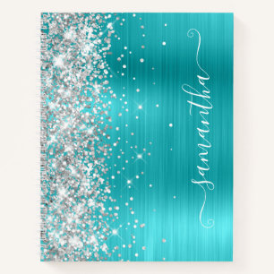 Carnet Turquoise Bleu Pailleté Argenté Signature Féminine