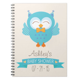 Carnet Turquoise Bleu & Purple Boy Owl Baby shower