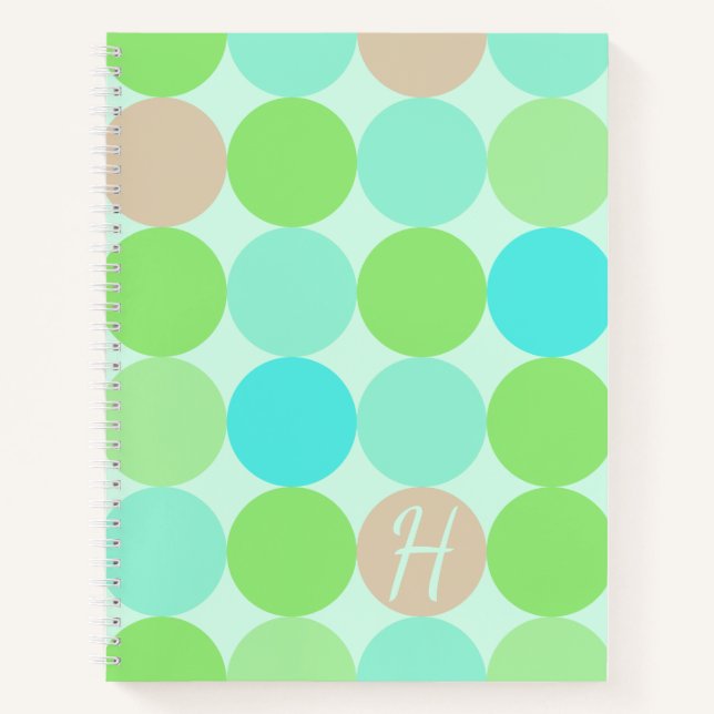 Carnet Turquoise Bleu Vert & Cercles Orange Monogramme (Devant)