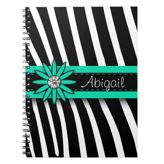 Carnet Turquoise Blue Floral Gem & Zebra Pattern (Devant)