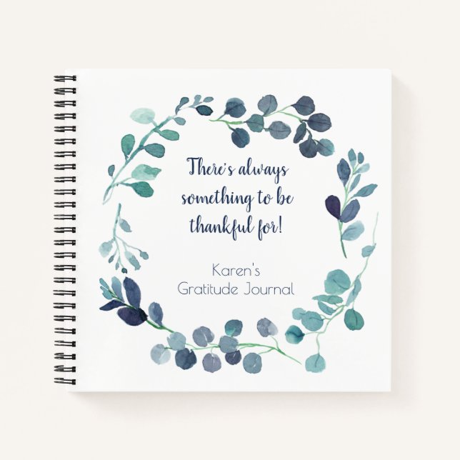 Carnet Turquoise Blue Green Botanique Wreath Gratitude Jo (Devant)