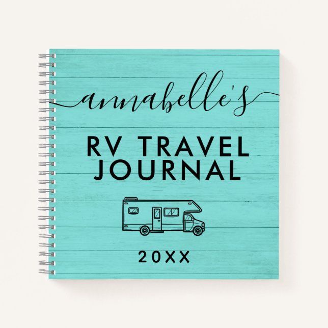 Carnet Turquoise Blue Rustic Camping Woods RV Travel Jour (Devant)