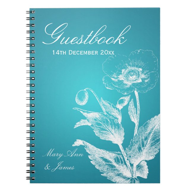 Carnet Turquoise de pavot de Guestbook de mariage (Devant)