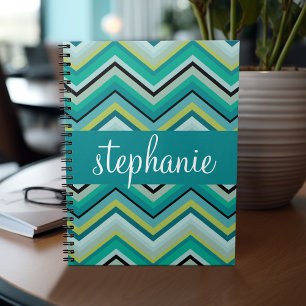 Carnet Turquoise et vert Huge Chevron Motif Nom personnal
