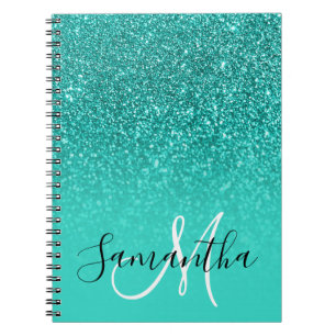 Carnet Turquoise Faux Paillettes Ombré Monogramme