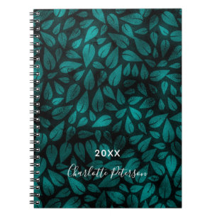 Carnet Turquoise feuillage vert noir nom feuille