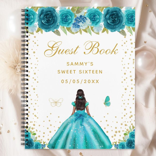 Carnet Turquoise Floral Peau foncée Princesse Sweet sixte (Créateur téléchargé)