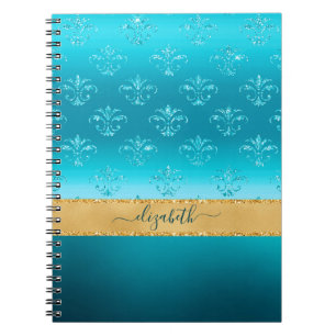 Carnet Turquoise Glitter Or Élégant Personnalisé