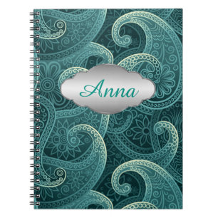 Carnet Turquoise Paisley Motif intemporel Personnalisé