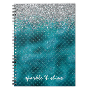 Carnet Turquoise Silver Sparkle Mermaid personnalisé