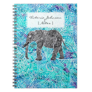 Carnet Turquoise tirée par la main de bleu d'éléphant 