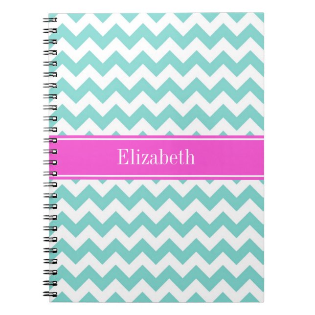 Carnet Turquoise Wht Chevron Hot Pink Nom Monogramme (Devant)