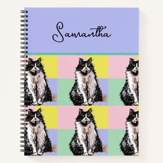 Carnet Tuxedo Chat Cute Chats Noir Blanc Pastel Arc-en-ci (Devant)