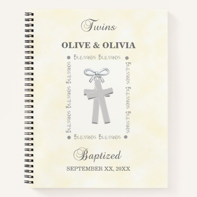 Carnet Twins Baptême sur Yellow 2 Croix Personnalisé (Devant)